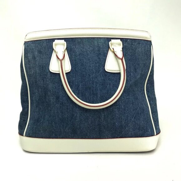 PRADA BN2441 Denim + Saffiano Tote Bag Shoulder Bag Hand Bag Cotton Blue/White - Picture 7 of 9